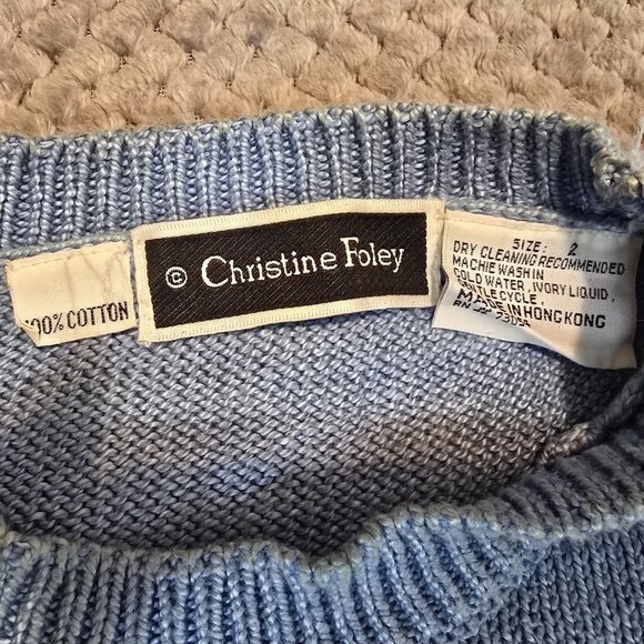 Vintage Christine Foley Art Knit Sweater 80s 90s Palm Tree Oversized Beach - Picture 5 of 10